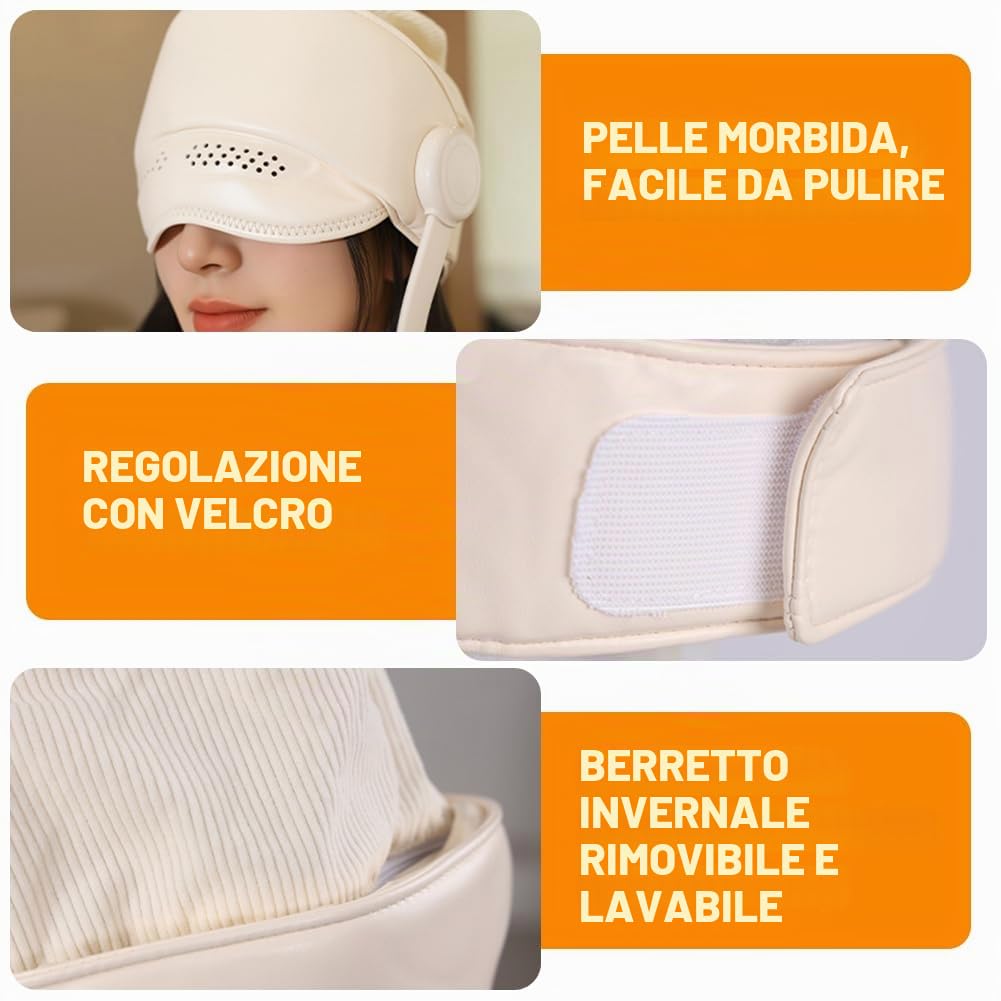 Massaggiatore elettrico per la testa con 6 zone e calore degli occhi (38-50 °C), massaggiatore elettrico per alleviare mal di testa/stress, massaggiatore per testa con 3 modalità per un sonno migliore