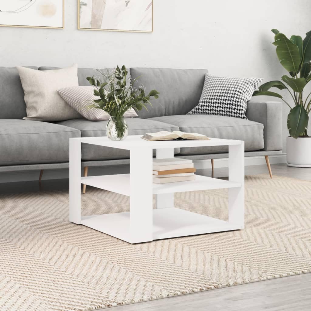 Homgoday Stolik kawowy inżynieria drewno biały 59,5 x 59,5 x 40 cm, konsola pomocnicza stolik do salonu stolik boczny herbata kawa sofa salon meble meble stoliki kawowe meble