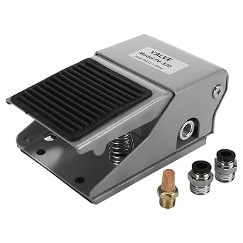 Pneumatic Foot Pedal Valve Momentary 3 Way 2 Position Rubber Nonslip 1/4" PT Threaded 145 PSI Pressure Control with 6mm Air Pneumatic Fittings