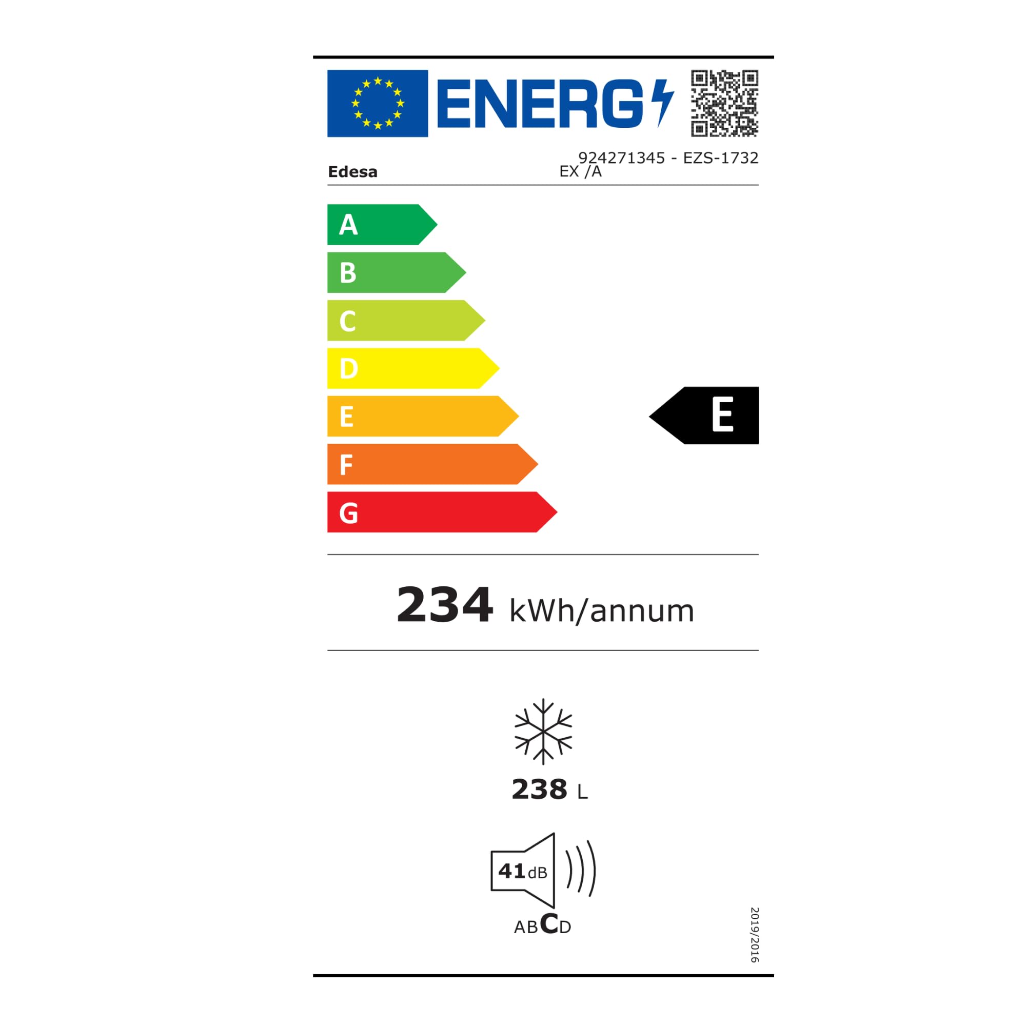 Edesa Congelador EZS-1732 EX/A Total No Frost, Regulación Electrónica de Temperatura, 7 Cajones de Gran Capacidad, Iluminación LED, Control Electrónico, Ancho 63,5 cm, Color Blanco