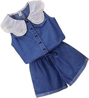 NOLITOY 1 Conjunto De Calças Superiores Ombros Abertos Roupa Estilo Romance Roupas Infantis Rendas Lapela Roupas Vestidos De Verão Para Meninas Kit De Bebê Blusas Sem Mangas Roupas De