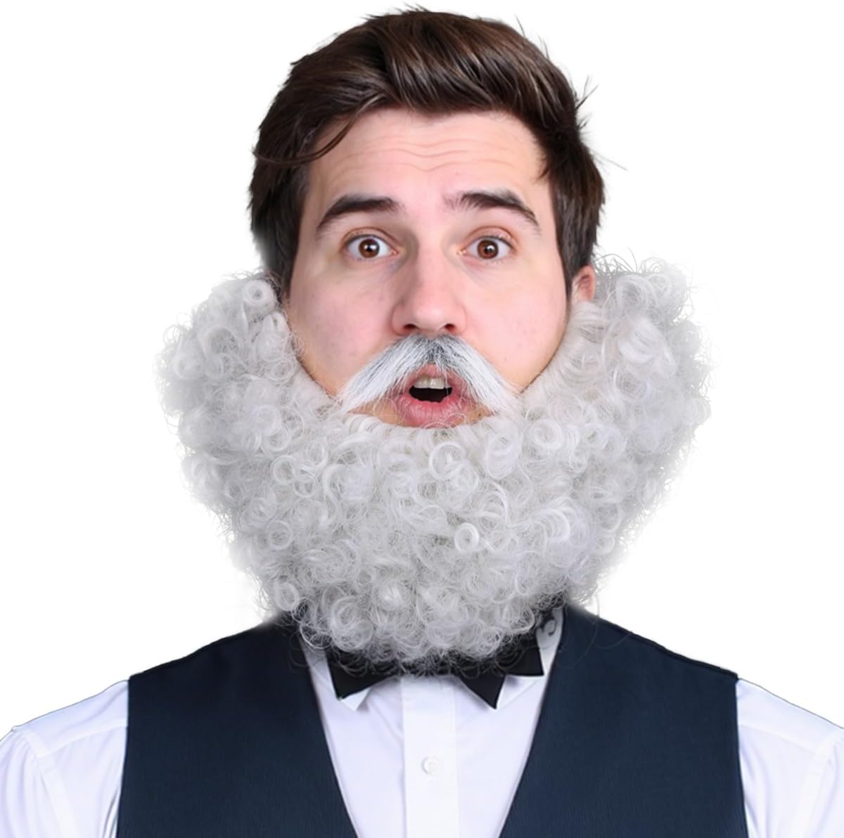 Honcloud Men's Curly Realistic Fake Beard for Halloween and Cosplay Costume Party