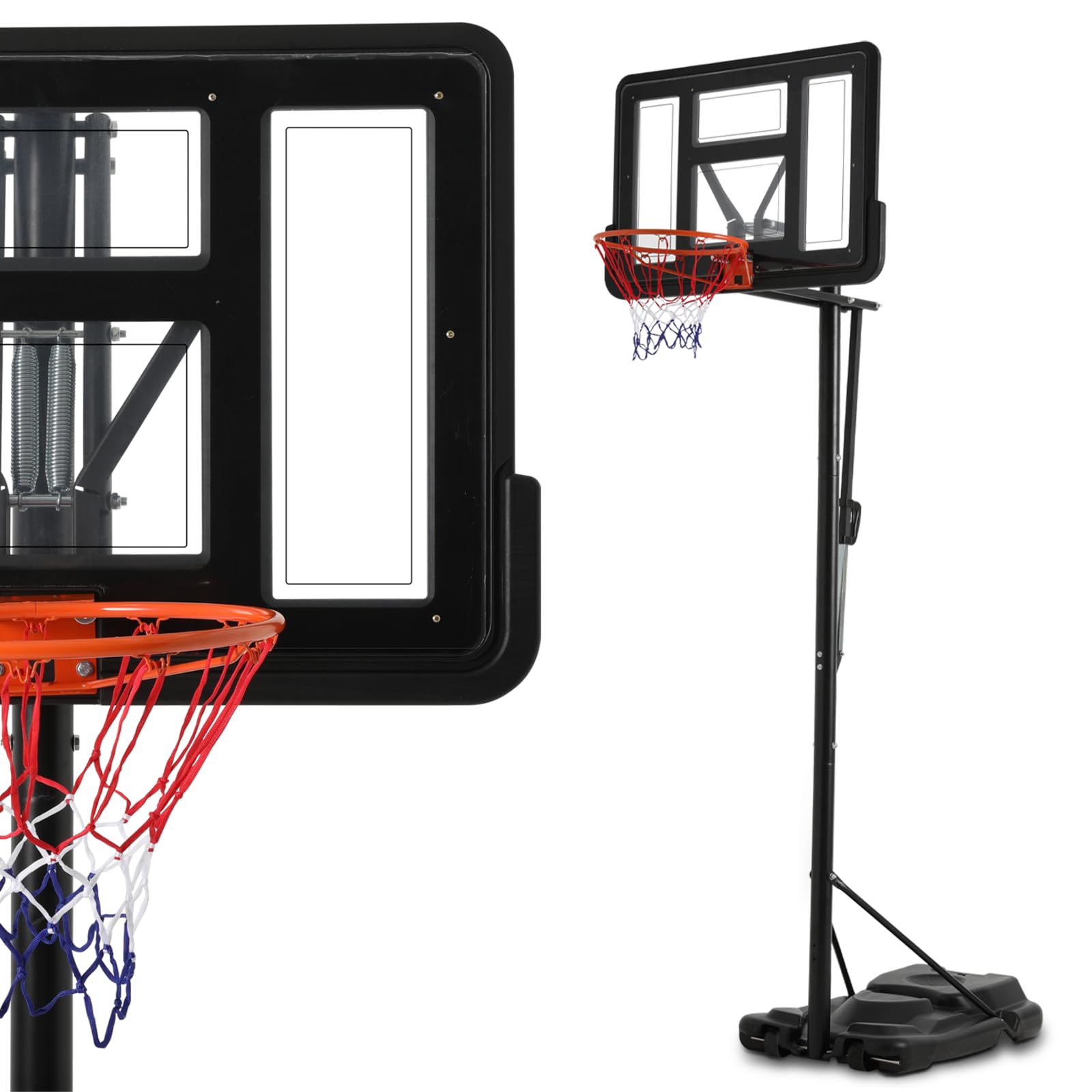 Athena Collection Portable Basketball Hoop Height Adjustable with Shatter-Proof Backboard, Basketball Hoop & Goal with Base and Wheels Outdoor Play Equipment for Adult, Kids, Black