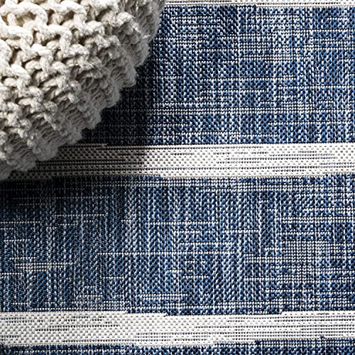Image of JONATHAN Y Berber Stripe Indoor Outdoor Area Rug 5X8 Blue /Ivory, Colonia for Backyard, Patio, Porch, Easy-Cleaning, High Traffic, Pet-Friendly, Non-Shedding (SMB125C-5)