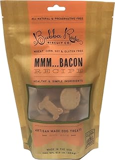 Bubba Rose Biscuit Co. - Bacon Dog Biscuits - Mmm… Bacon 6.5 oz. Bag - Allergy Friendly, Wheat, Corn, Soy & Gluten-Free Dog Treats, Made in The USA