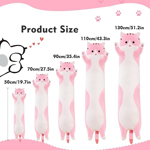Miniatura 4 de NXNYNZ Almohada larga de felpa con diseño de gato de 19.6 pulgadas, lindo peluche de animales de peluche, juguete de peluche suave Kawaii, regalo de