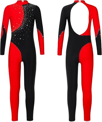Loyan Girls Full Length Jumpsuit Long Sleeve Unitard One Piece Bodysuits Gymnastics Ballet Dance Leotard