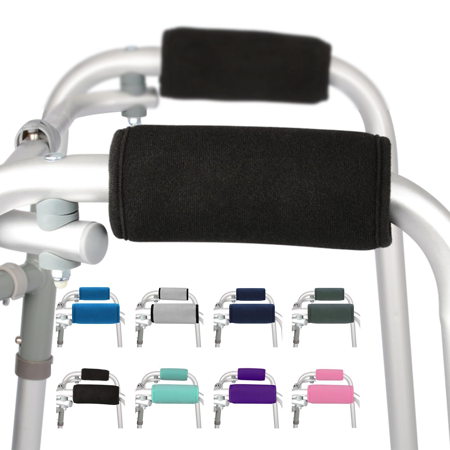 supregear Walker Impugnature Imbottite, 2 Confezioni Morbidi Comodi Cuscini Manopole Imbottite per Walker Stampella, Sedia a Rotelle, Accessorio per La Mobilità Traspirante Antiscivolo, Nero