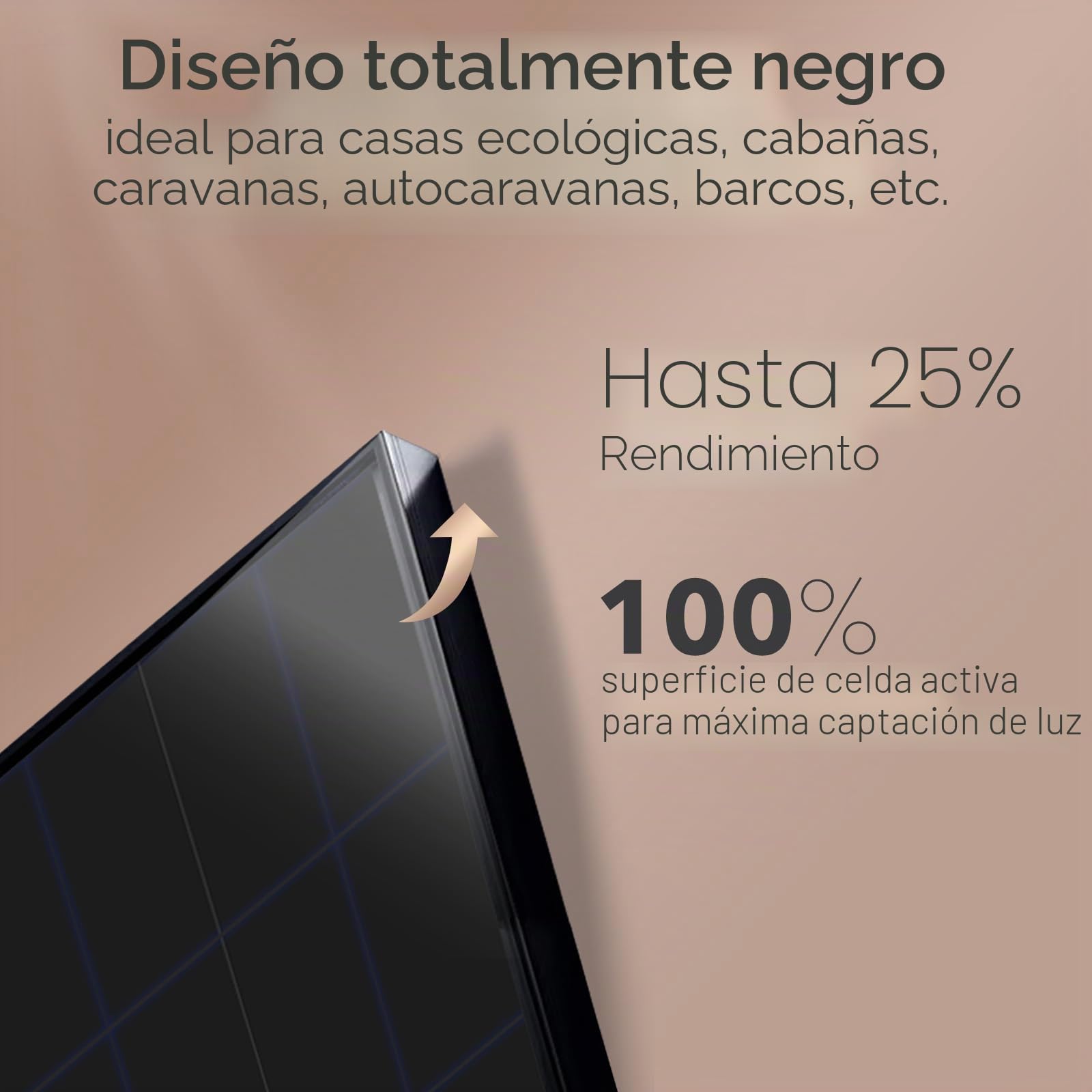 enjoy solar® Panel solar monocristalino 100W 12V con tecnología HPBC – Alta eficiencia 25%, células solares de 182mm, Full Black, ideal para autocaravana, balcones, caseta de jardín y barco