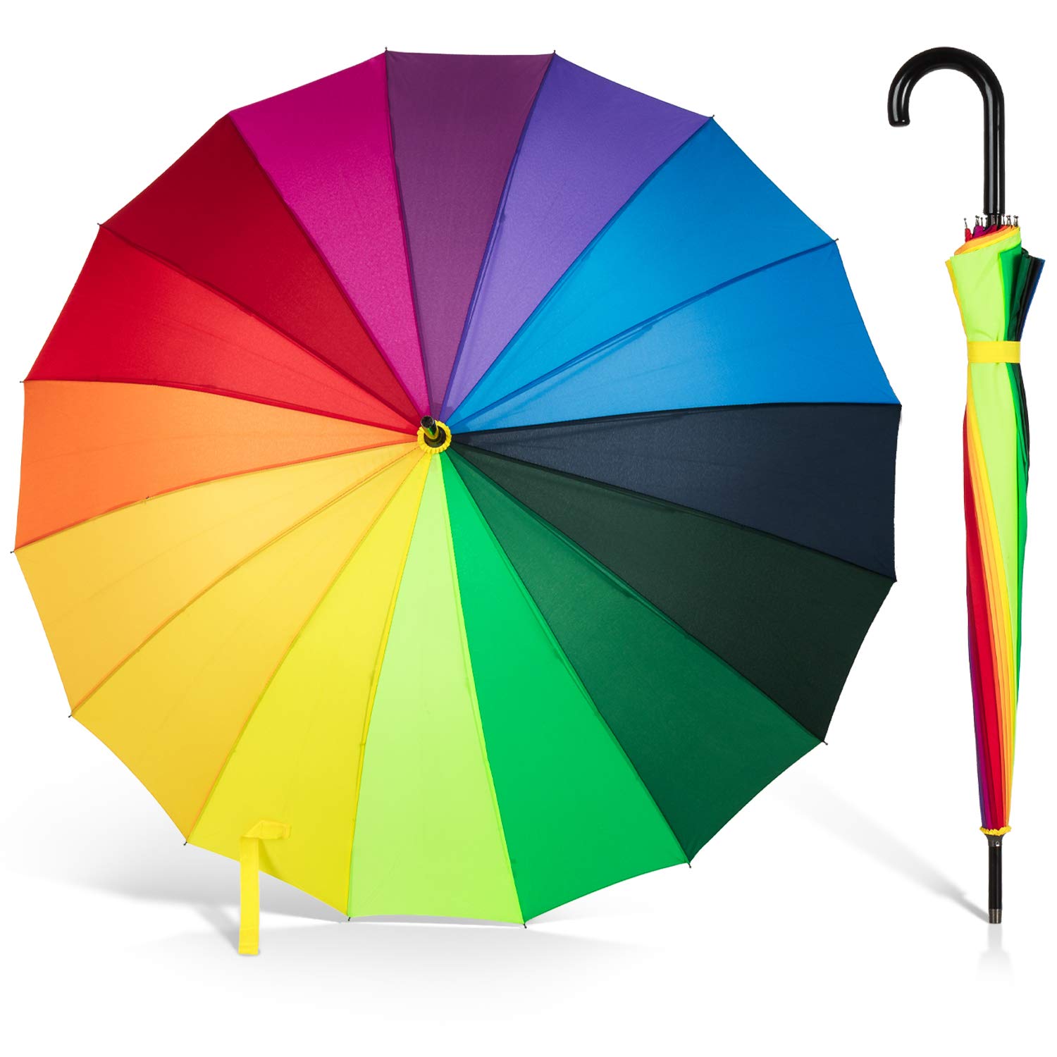 Ombrello automatico arcobaleno, diametro 100 cm, grande, resistente alle tempeste e stabile al vento, 16 bacchette