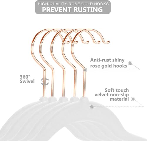 Miniatura 4 de MIZGI Ganchos premium de terciopelo para niños (paquete de 50) con ganchos de cobreoro rosa, ahorro de espacio, ultra-delgados, antideslizantes, uso