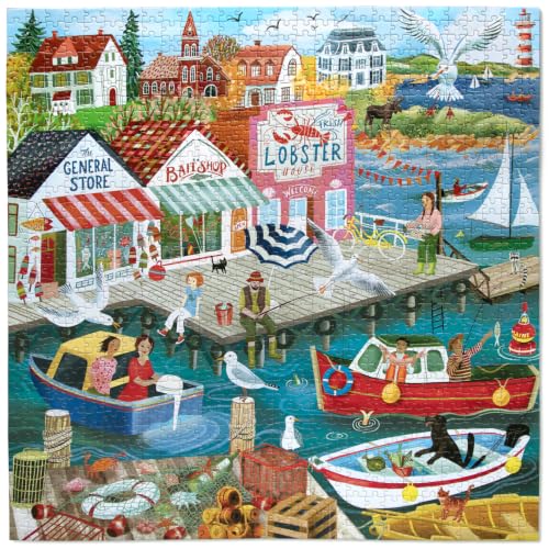 Image of eeBoo New England Wharf 1000 Piece Square Jigsaw Puzzle, 23 inch x 23 inch