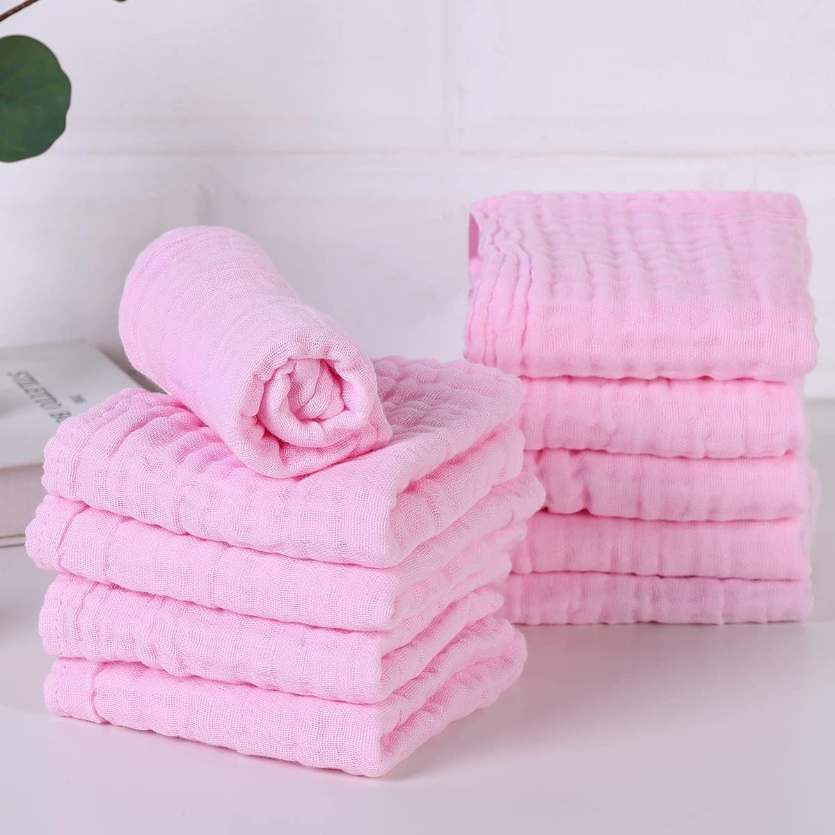 Muslin Baby Burp Cloths 10 Pack Large 100 Cotton Hand Washcloths 6 Layers Extra Absorbent and Soft (Pack of 10,Pink)