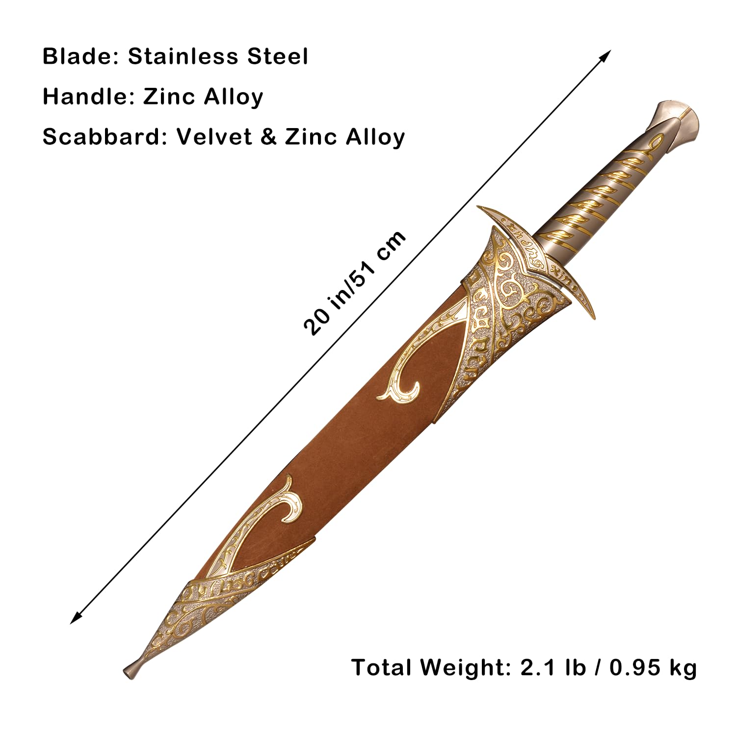 51 cm Edelstahl Elben Schwert für Cosplay, Kollektion-Gelb, kurze Version