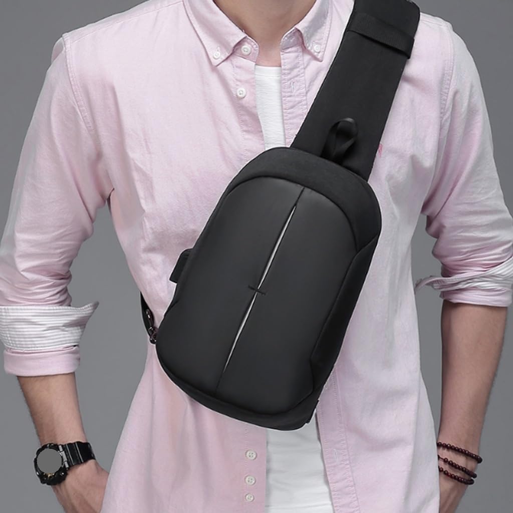 Sling Bag Mens Chest Shoulder Bag Functional Crossbody Backpack Pocket for Travel Business,Black
