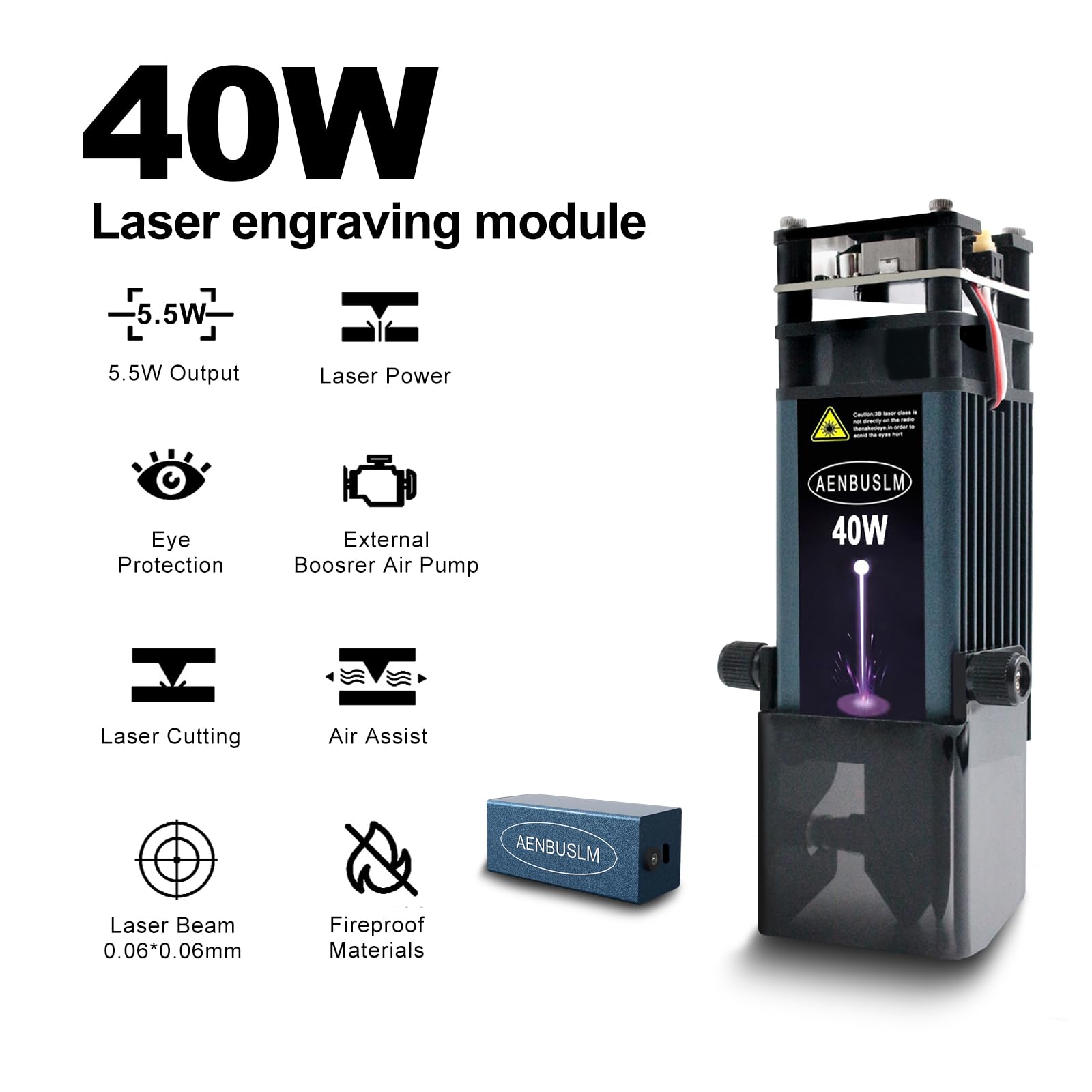 Modulo laser da 40 W con Assit ad aria per taglierina laser e incisore laser, potenza di uscita 5,5 W (5500 mW), FAC integrato, punto compresso ultra fine, CNC intaglio laser master - classe