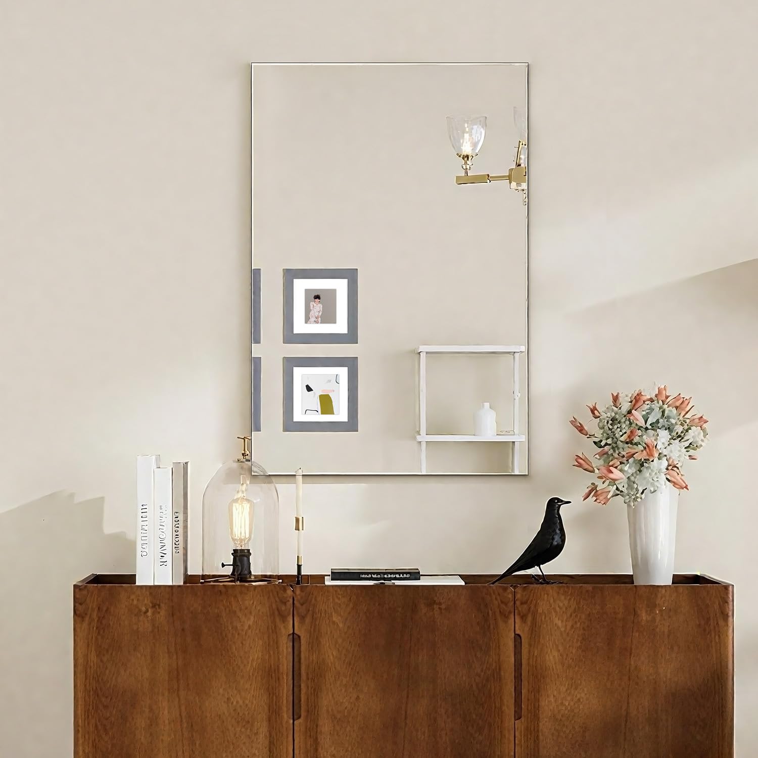 Miroir Rectangulaire Mural sans Cadre 40x60 cm, Miroir Salle de Bain Moderne, Miroir Mural Rectangulaire pour Salle de Bain, Salon, Chambre, Entree Maison