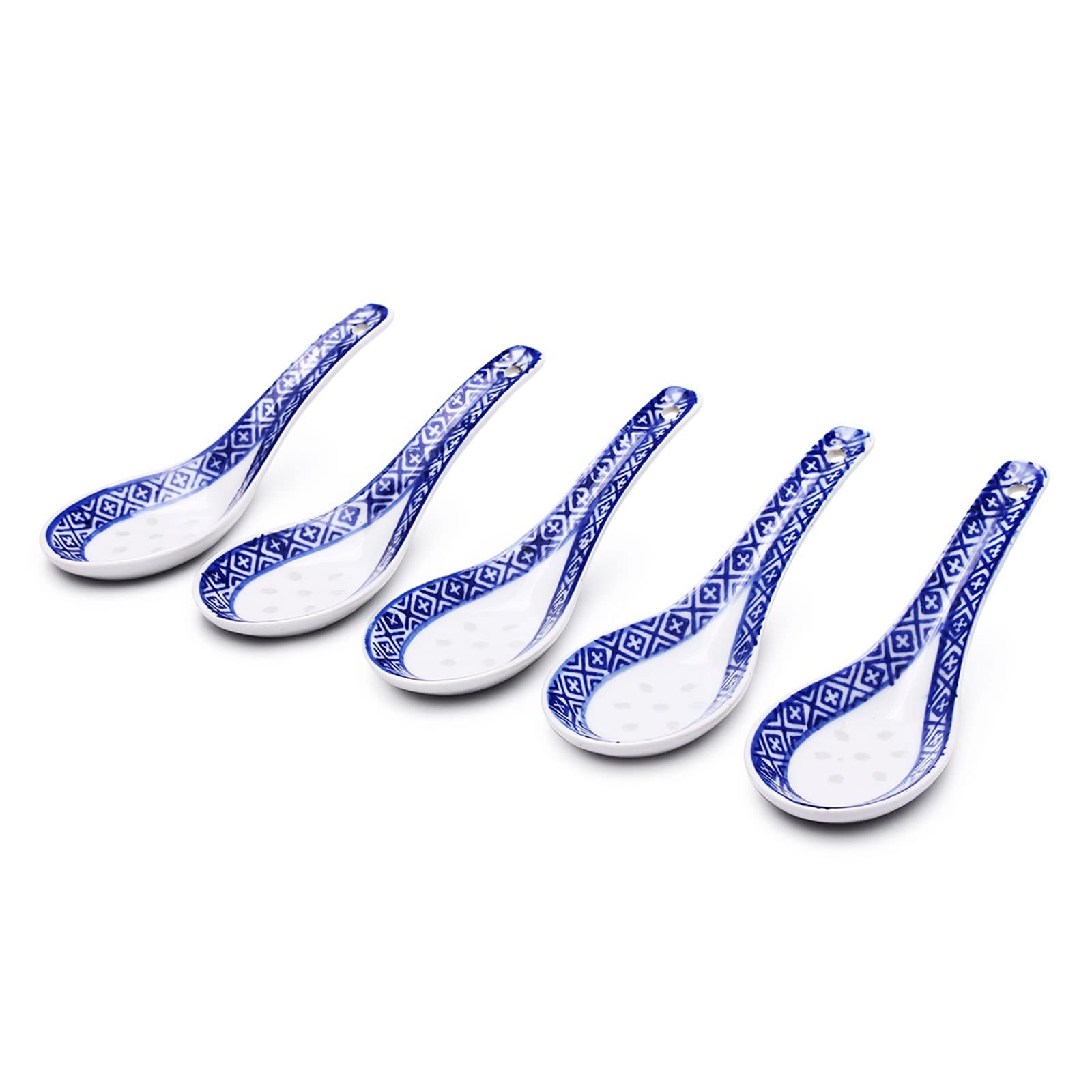 UNNS Cucchiai da Tavola 5 Pz Bianco Porcellana Cucchiai Blu Modellato Ceramica Asiatica Zuppa Spoonhot Riso Scoop Cucchiaio Cucina Stoviglie Stoviglie Spoune Spoon 5.1in Cucchiai da Zuppa