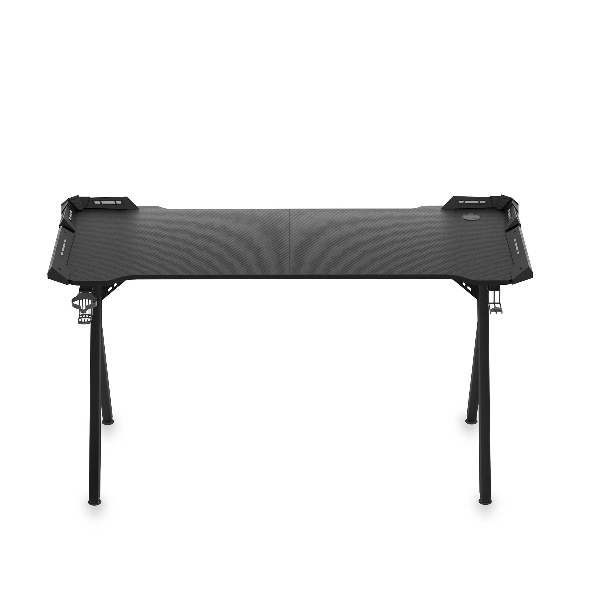 LZQ Gaming Tisch mit RGB LED 140x60 cm, Gaming Schreibtisch Ergonomischer Gamer PC Tisch mit Kohlefaser-Oberfläche, Spieltisch RGB Computertisch mit Fernbedienung & Kopfhörerhaken, Schwarz