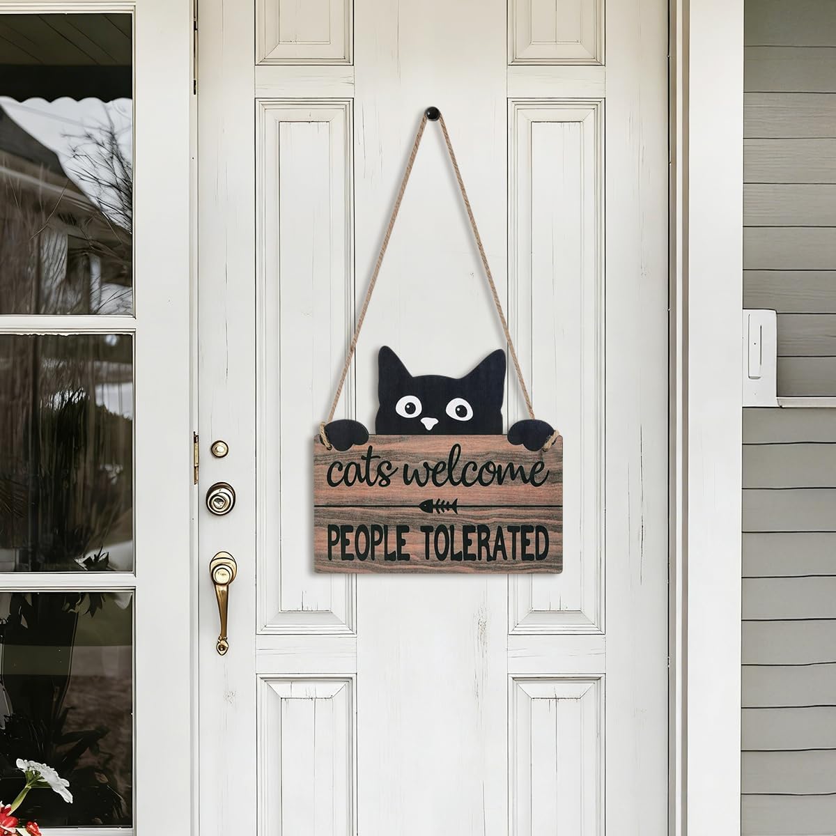 NymphFable Cats Welcome People Tolerated Wooden Sign for Cat Lovers image 5