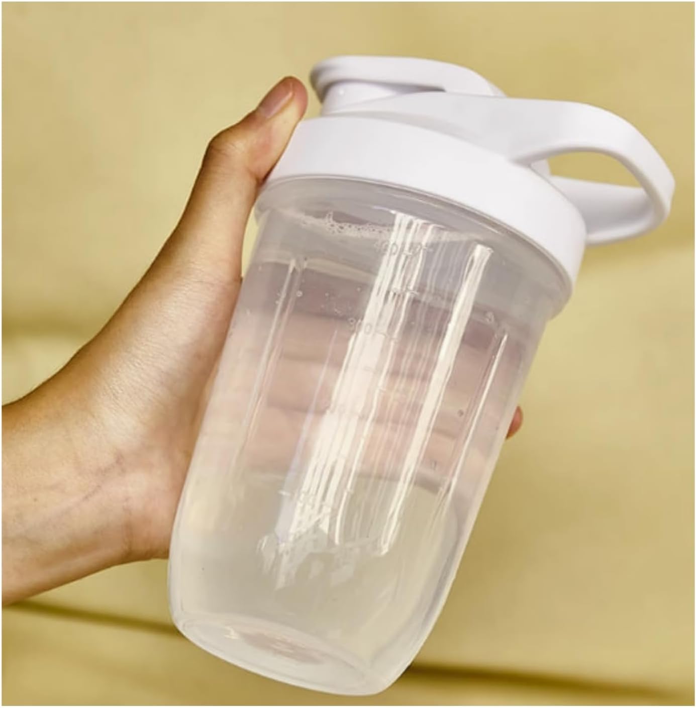 CHNLML Protein Shaker Bottle 400ML/16Oz w. Shaker Ball for Protein Shake, Shaker Bottle with Mixing Ball, Leak-Proof, BPA-Free, for Gym, Workout, Juice Mixer (White/Clear, 16Oz-400ML-1Bottle)