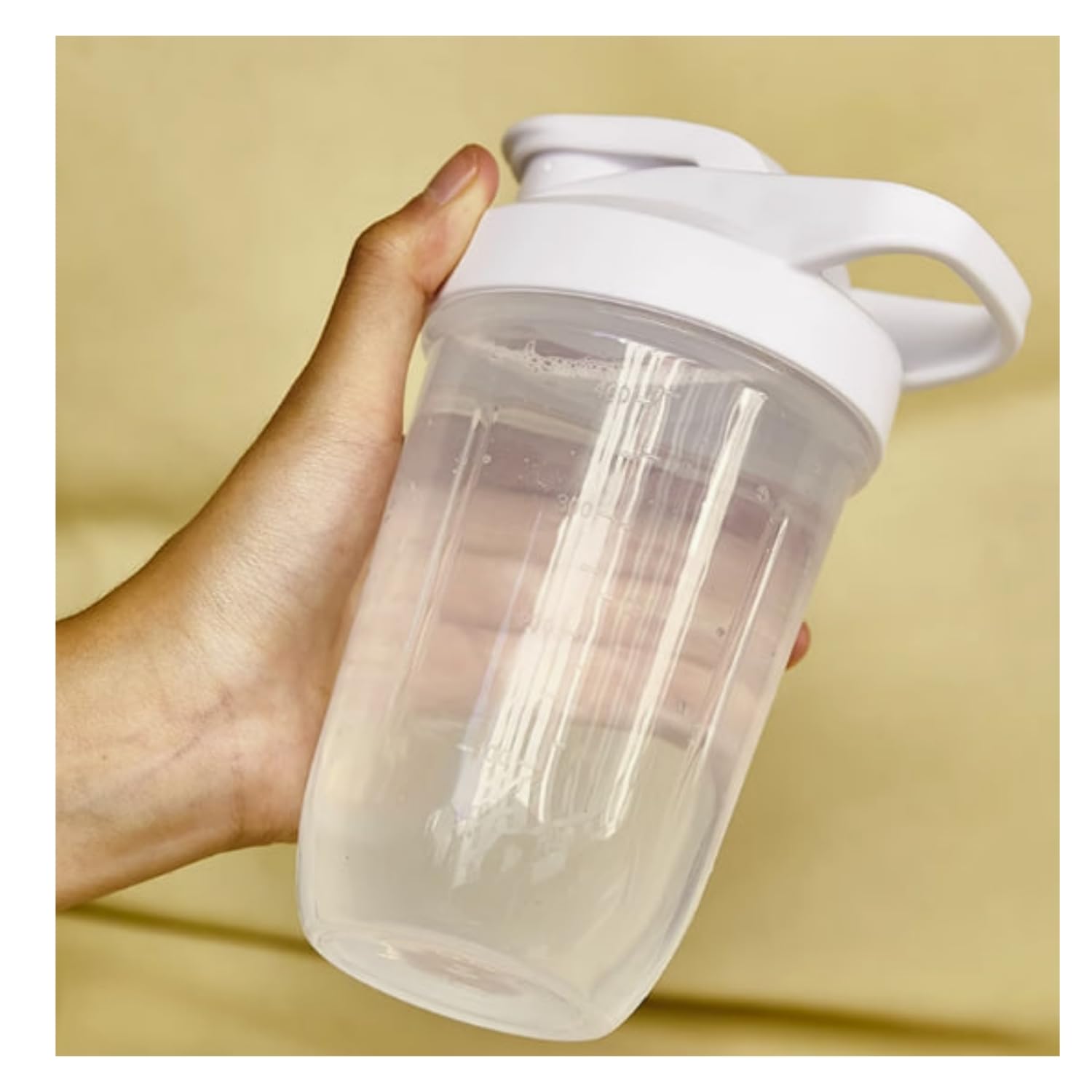 CHNLML Bouteille shaker protéinée de 400 ml avec boule de mélange, anti-fuite, sans BPA, pour salle de sport, entraînement, mélangeur de jus (blanc/transparent, 400 ml - 1 flacon)