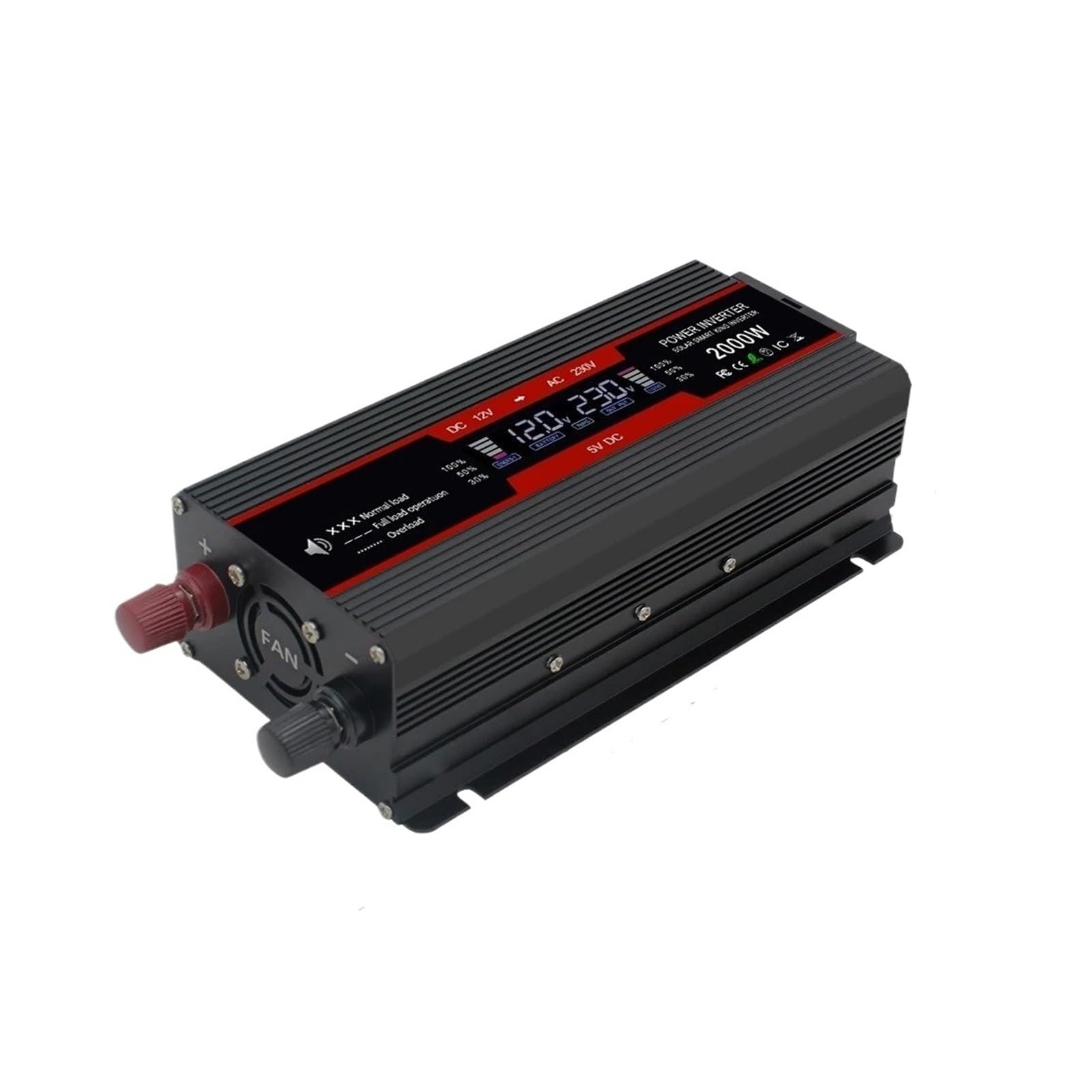 Convertidor Inversor De CC 12 V/24 V A CA 220 V, 230 V Y 240 V, Convertidor De Corriente Portátil para Coche, con Pantalla LCD. Inversor(DC 24V,Black 2000W)
