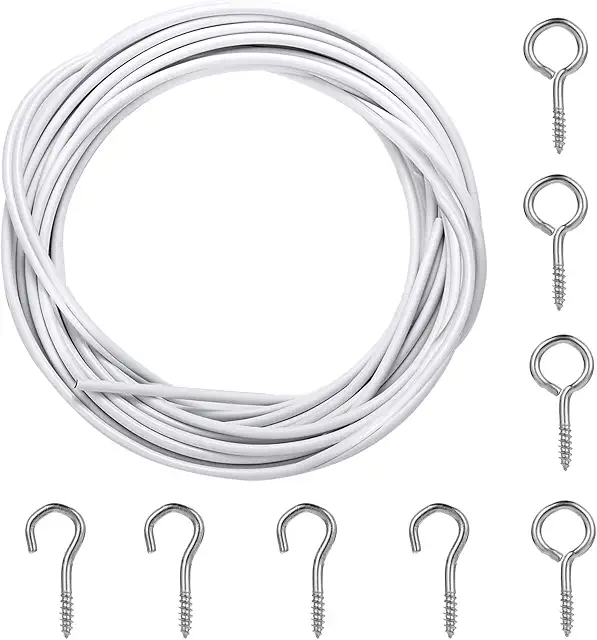 Alambre Tensador para Cortina 3M con 4 Ganchos y 4 Ojos - Blanco