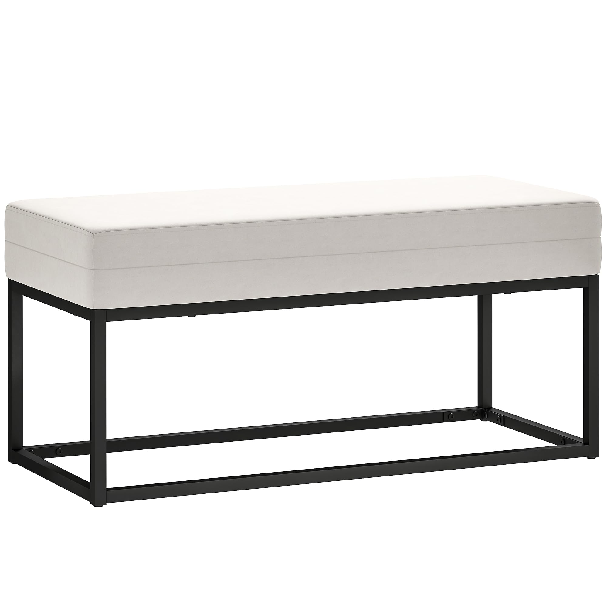 HOMCOM Panca da Ingresso Moderna e Minimal Imbottita 94x42x44 cm Crema | Piedini Regolabili, Panca Camera da Letto, Tessuto Effetto Velluto e Acciaio