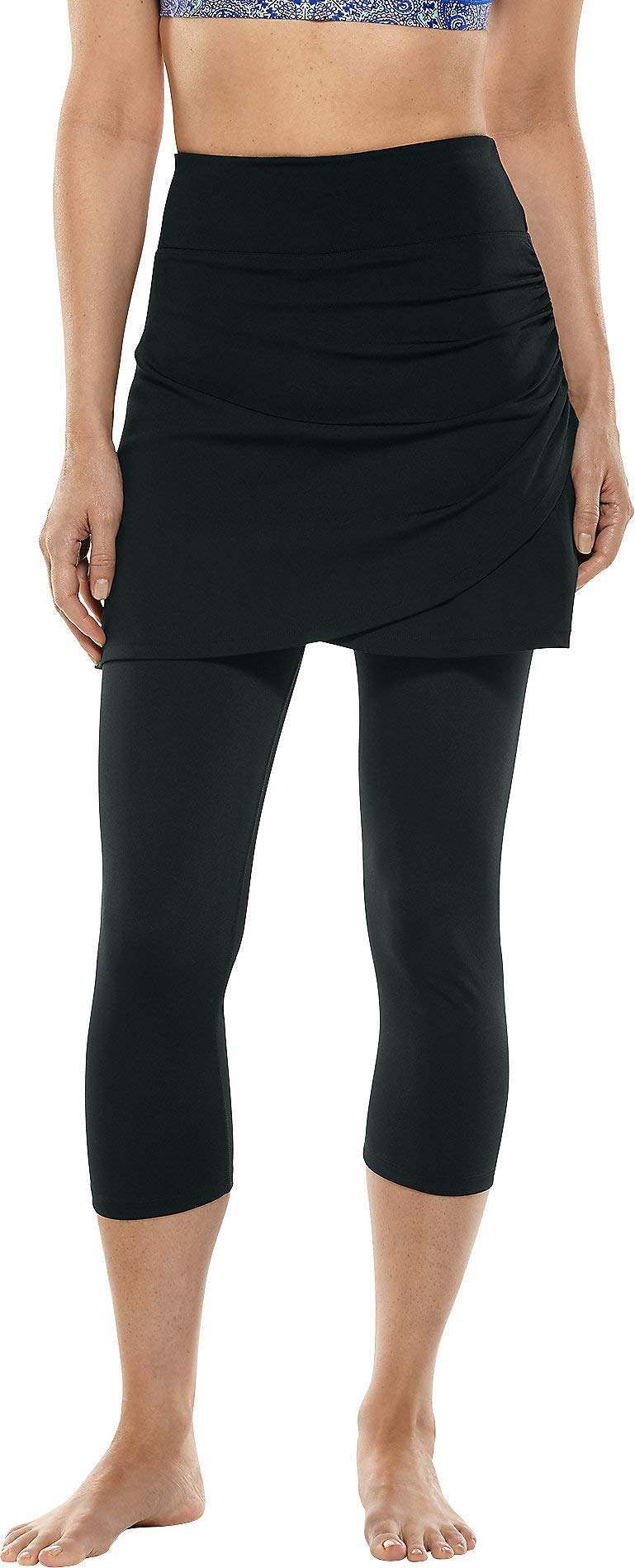 CoolibarUPF 50+ Women's Kahula Skirted Swim Capris - Sun Protective, Black, M
