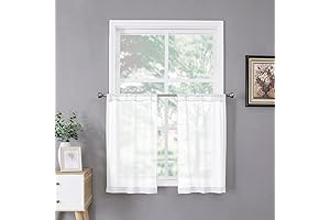Tollpiz Sheer Curtains - 24" Length, Linen-Textured Kitchen Tier Curtains