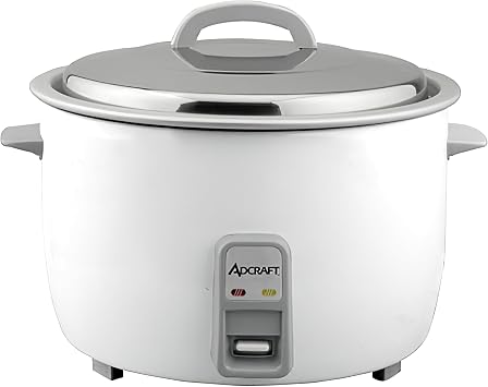 طباخ أرز كهربائي تجاري عالي التحمل من Adcraft بسعة 25 كوبًا وشوكة كبيرة الحجم، غطاء من الفولاذ المقاوم للصدأ مع بطانة داخلية من الألومنيوم، 25 كوبًا، أبيض