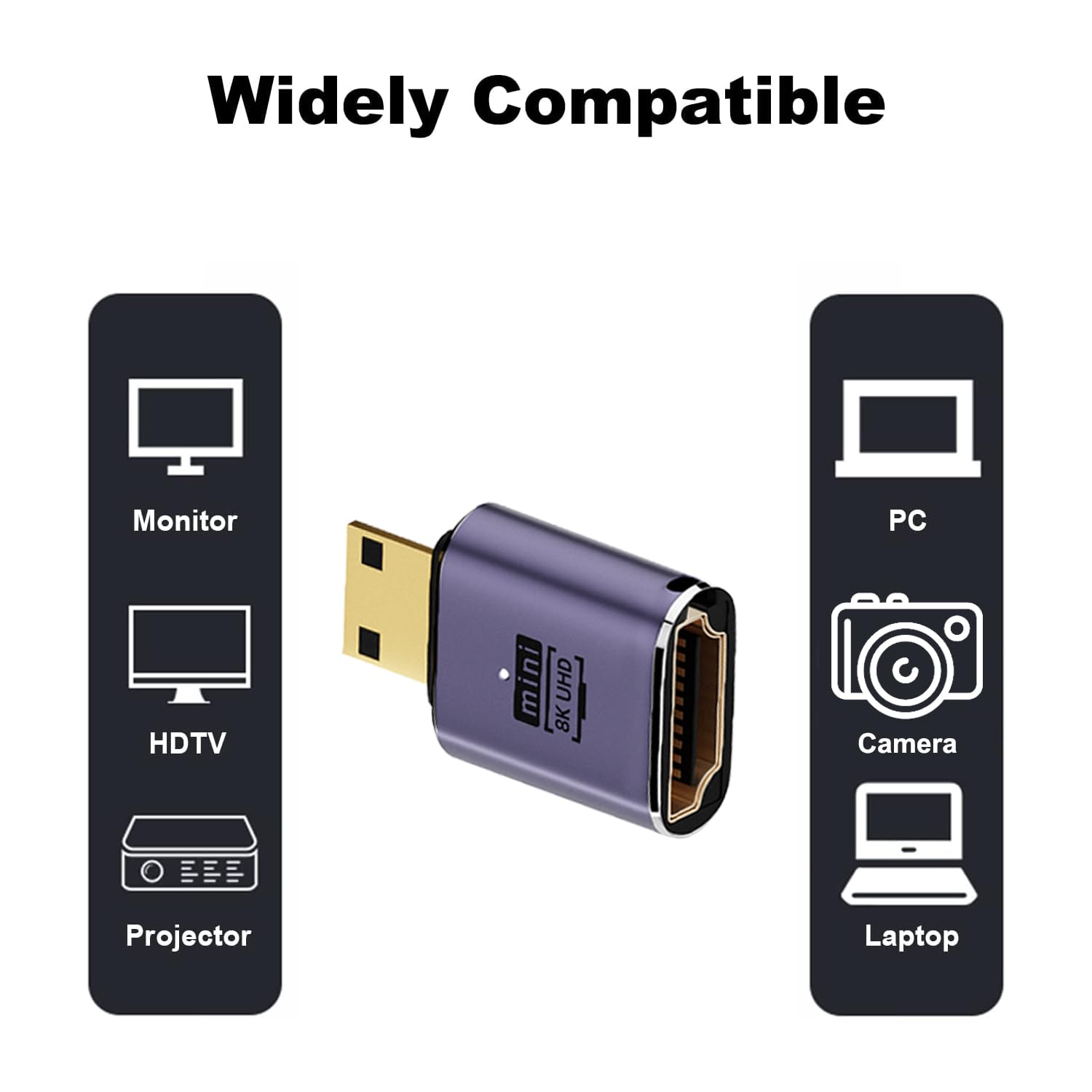 AreMe Adaptador 8K Mini HDMI a HDMI (paquete de 2), conector convertidor de cable mini HDMI macho a HDMI hembra para Raspberry Pi Zero, cámara DSLR, videocámara, HDTV, proyector, laptop y tableta