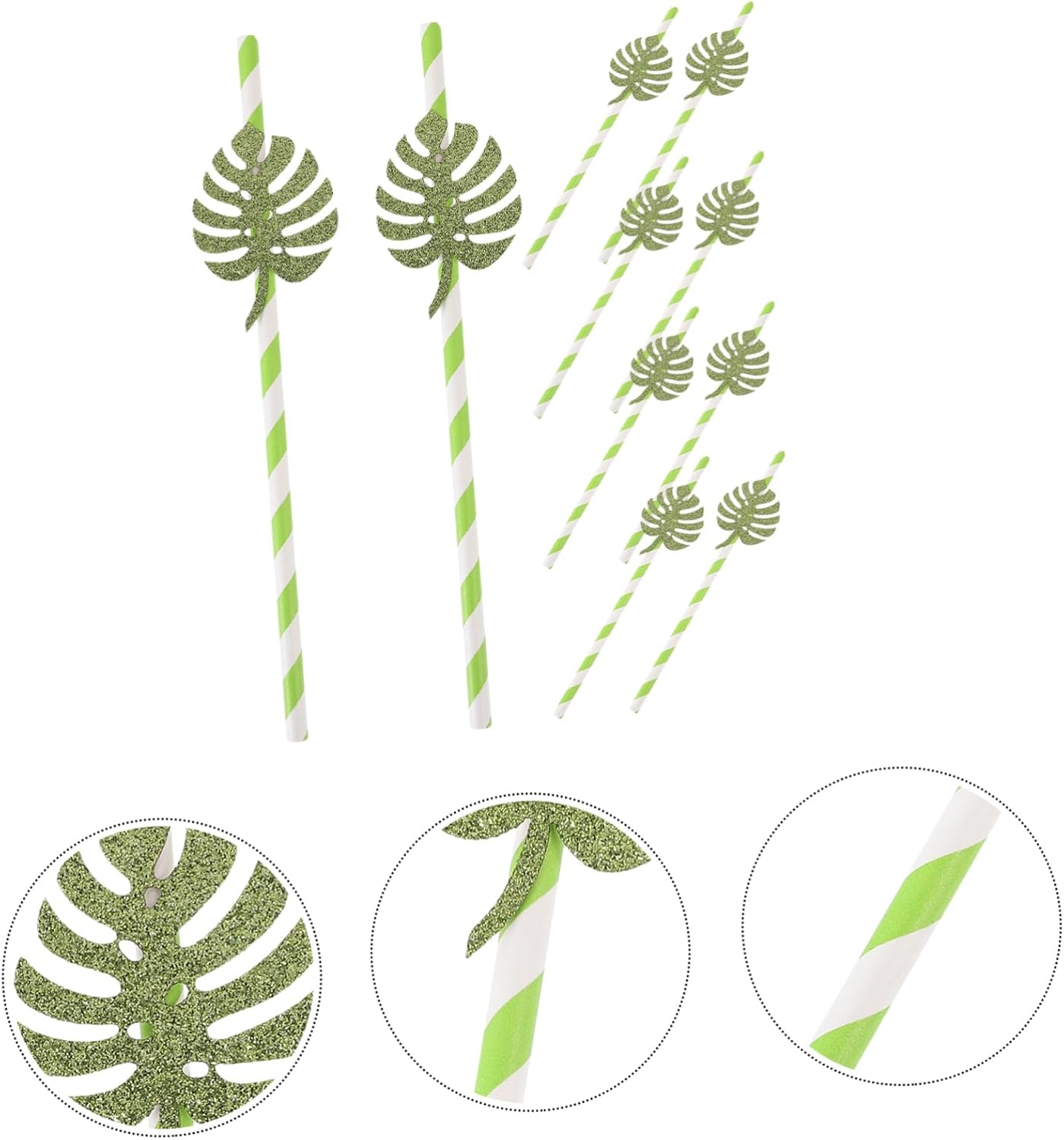 Outanaya 10pcs Tropical Monstera Disposable Drinking Straws Glitter Paper Straws for Weddings and Cocktails Safe and Drink Accessories