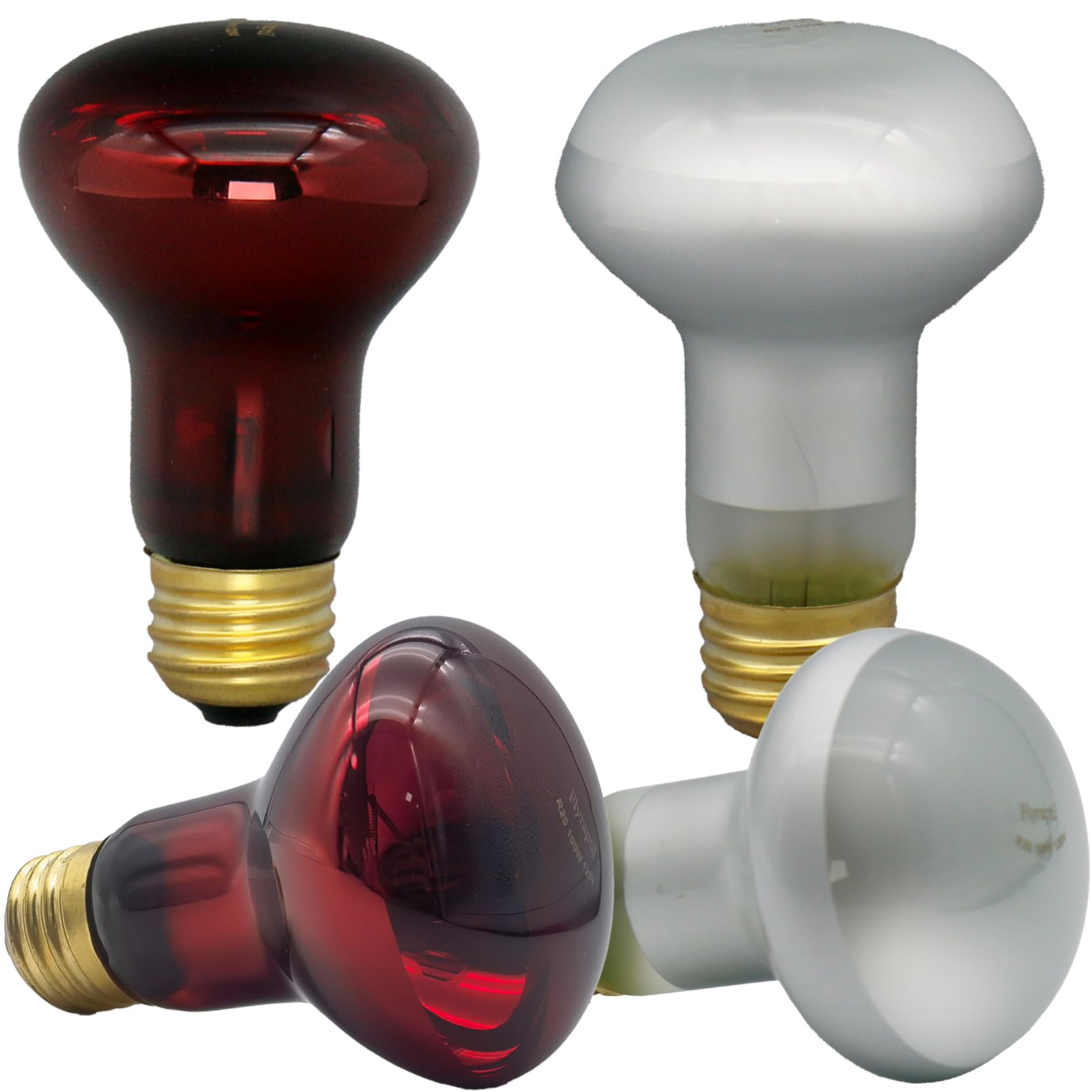 Reptile Heat Lamp Bulb 100 Watt, Day Time & Night Basking Spot Light Combo Pack, Amphibians Infrared Red Heat Light Bulb and Daylight Heating Lamp for Bearded Dragon, Leopard Gecko, Chicken, 4 Pack