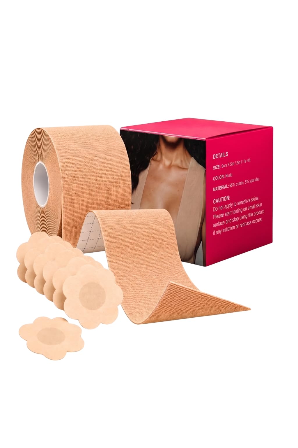 Womens Boob Tape Kit | Instant Boob Tape with 10 Nipple Pasties for Fashion | Body Tape Skin-Friendly Sweat-Proof Cotton Breast Lift Tape | Strong Hold Finish | Ideal for Bra Free Comfort