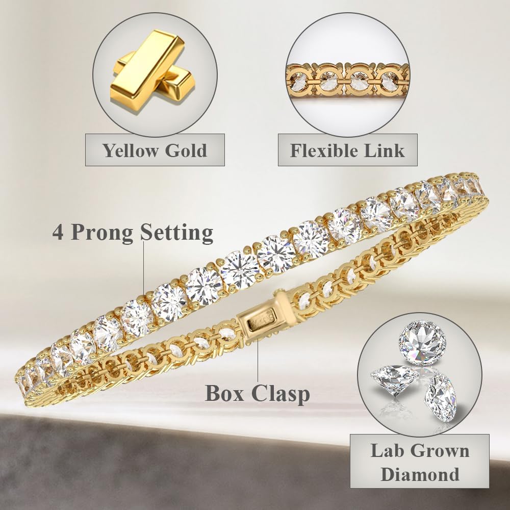 Diamond2Deal 14k Gold Round Cut Lab Grown Diamond Tennis Bracelet (1ct to 15ct, Color-D, Clarity- VS) 7 inch - Image 5