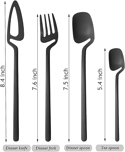 Miniatura 6 de Snplowum Hangable & Uinque - Juego de cubiertos mate, 8 piezas de acero inoxidable 1810, adecuado para familiares, parejas, estudiantes, oficina,