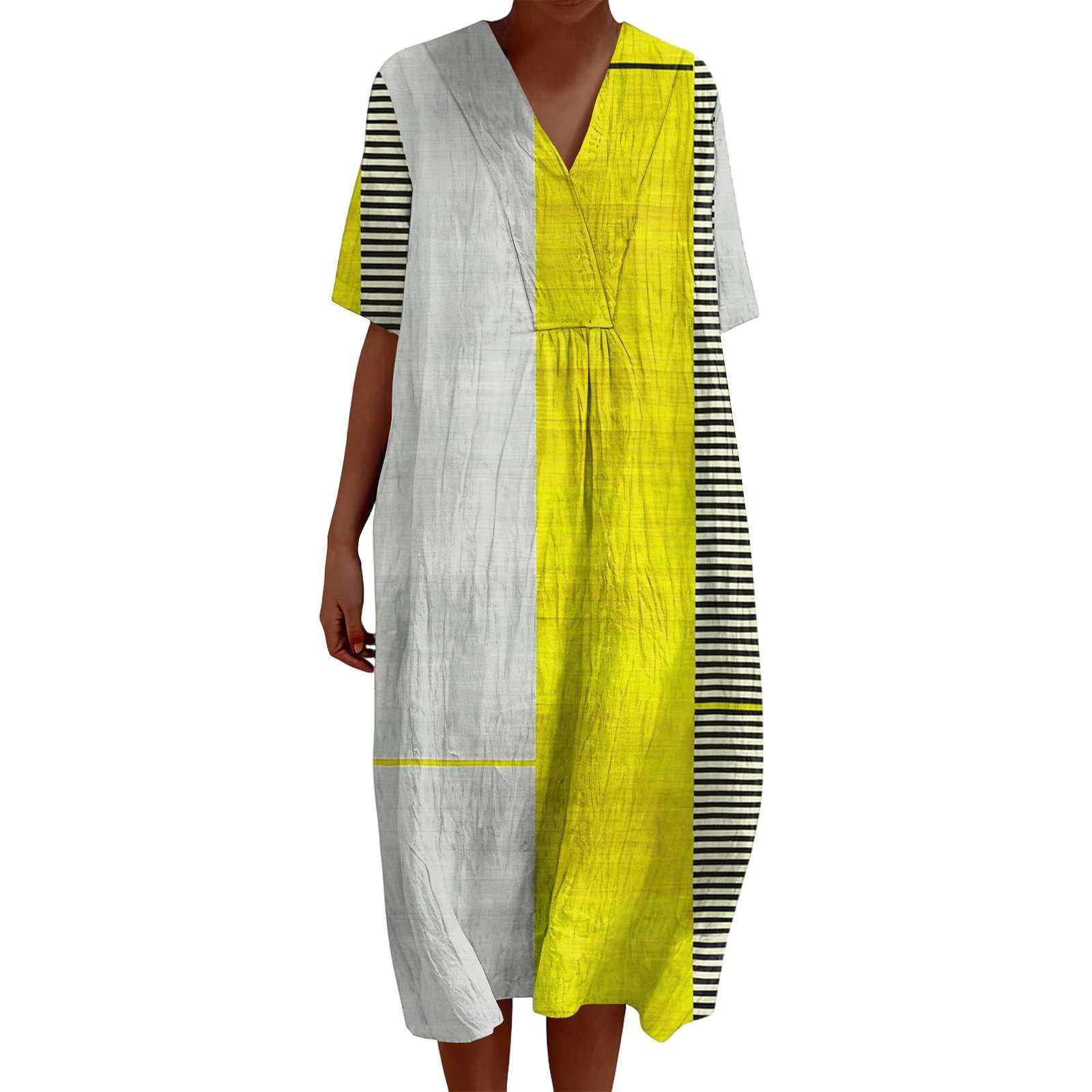 Summer Dresses for Women UK Plus Size Linen Italian Dress Boho Ethnic Print Long Short Sleeve V Neck Kaftan Cotton Casual Tunic Petite Italy Ladies Holiday Beach Clothes Sun Dress with Pockets