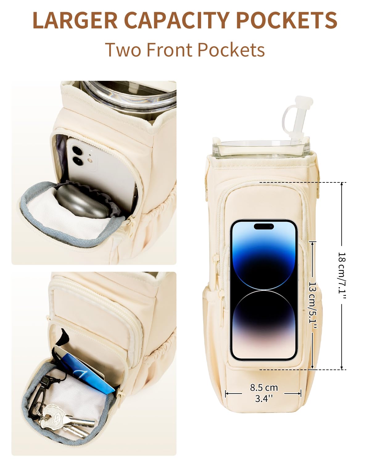 sportsnew 40oz Water Bottle Carrier Bag, Insulated Tumbler Holder with Phone Pocket & Adjustable Strap - Image 3