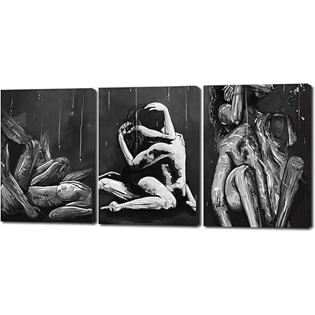 Modern Black and White Shadows Sexy Naked Women Wall Art Giclee Canvas