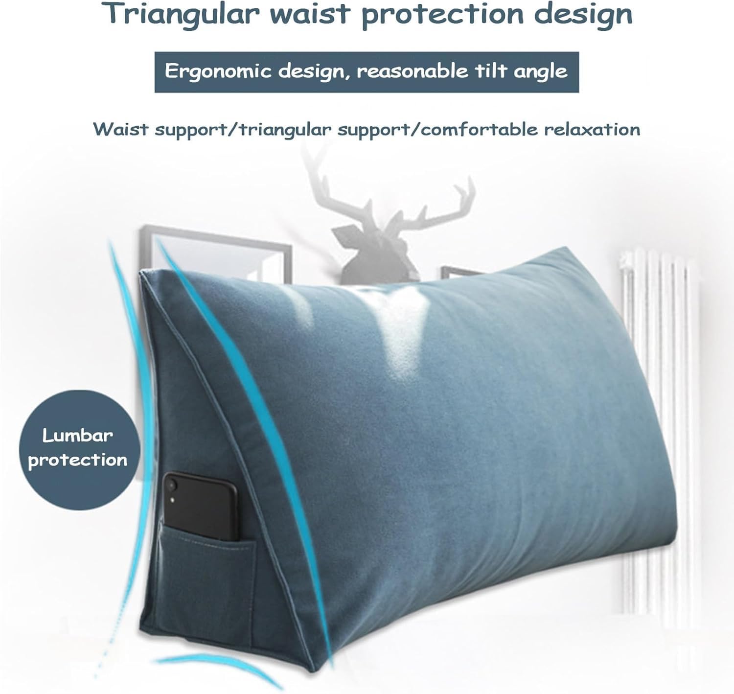 Almohada de apoyo lumbar para cama y sofá, 70 x 35 x 20 cm, cojín de lectura suave con funda lavable, reposacabezas de posición trasera, ideal para mayor comodidad y apoyo postural