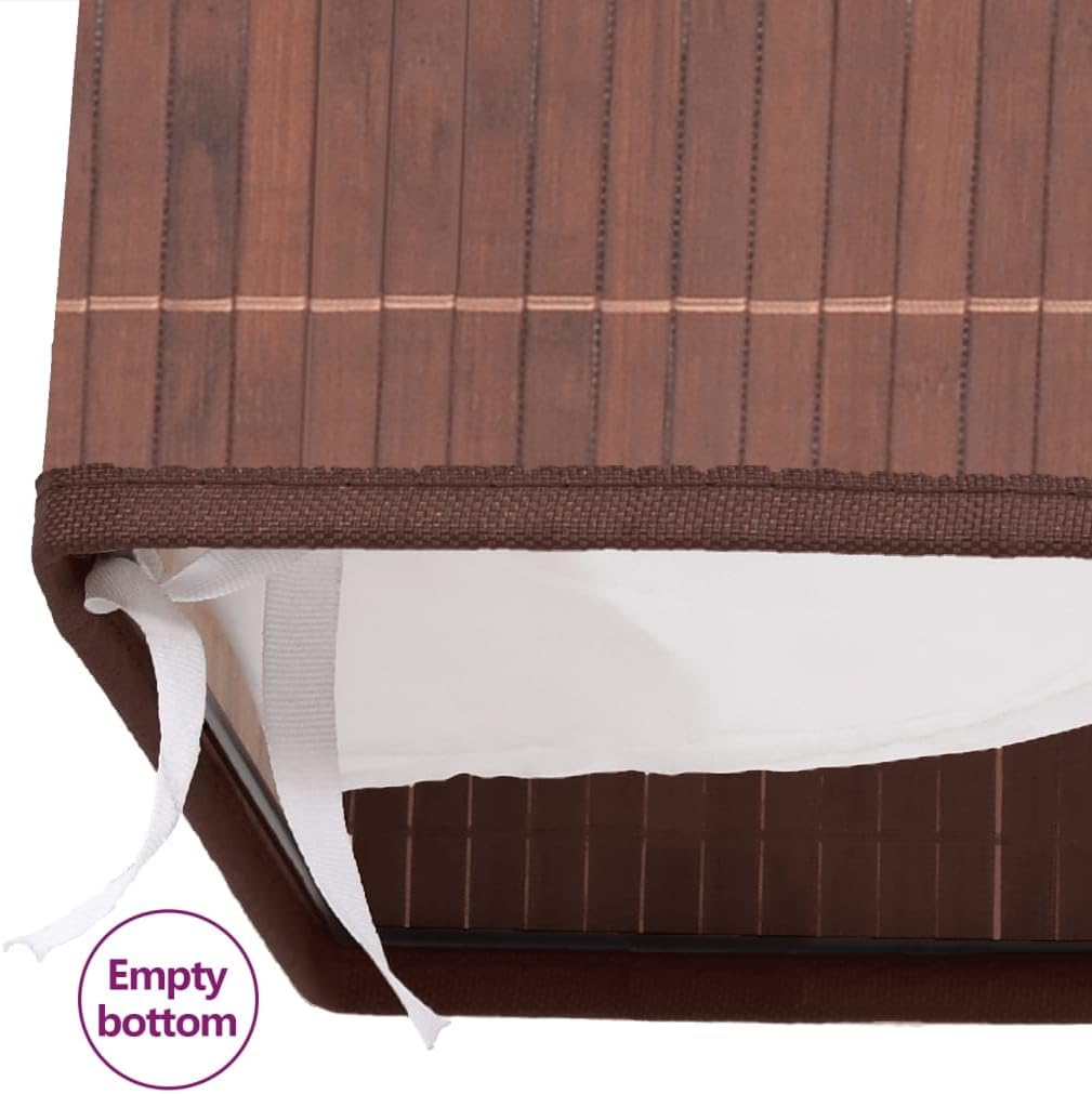 Bamboo Laundry Hamper with Removable Liner, Rectangular Foldable Dirty Clothes Basket with Lid Handle, Portable Storage Bin for Bedroom, Bathroom, Nursery, 15.7 x 11.8 x 23.6 Inches