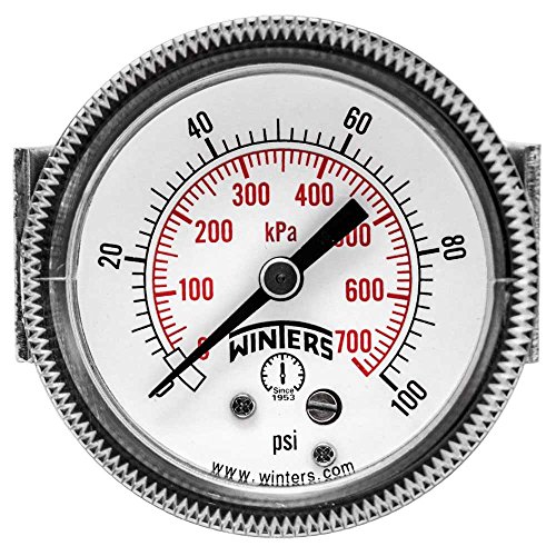 Winters P9U 90 Series Steel Dual Scale Panel Mounted Gauge, 0-100 psi/kpa, 2