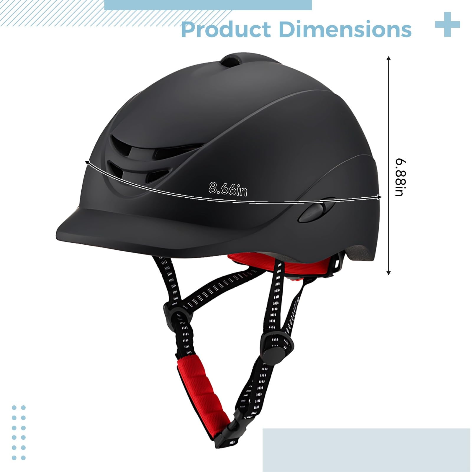 PONDON Casco de equitación para hombres y mujeres, negro mate, diseño ajustable con carcasa de policarbonato de alto impacto y forro EPS, adecuado para montar a caballo y ciclismo, talla M