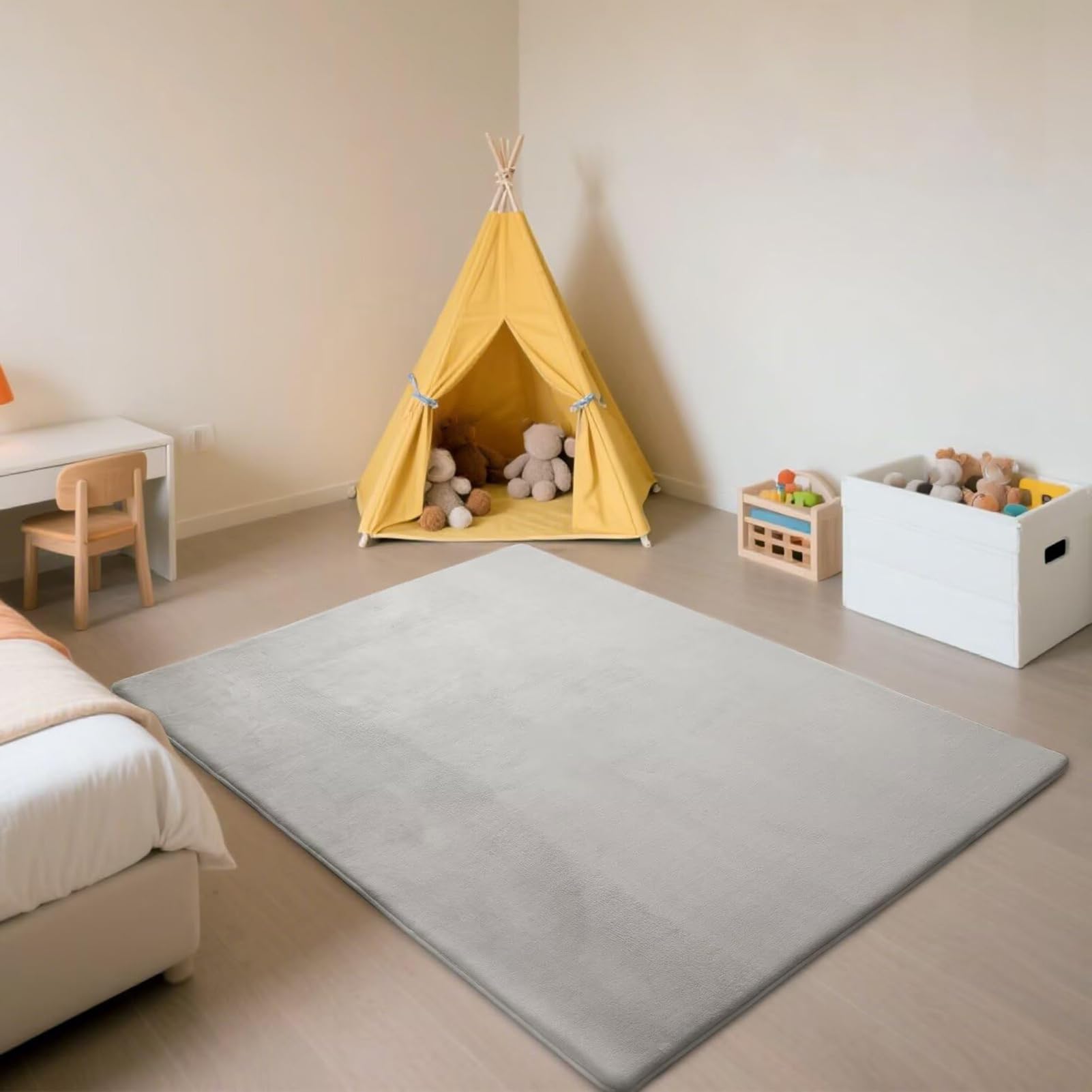 Krabbelmatte Baby Spielmatte Krabbeldecke, 3cm Dicke Kinderzimmer Spielteppich Kinder Teppich 120 x 150 cm Silbergrau, Krabbelmatte Baby Groß, Rutschfester Korallensamtteppich