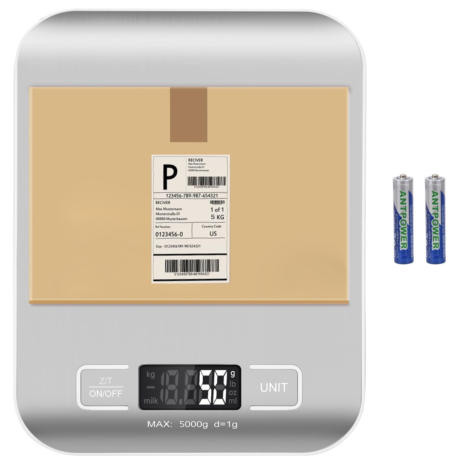 Selegere Digital Shipping Scale, Kitchen Scale Stainless Steel, Accurate 5kg/1g Portable Small Postal Scale for Packages, Small Business, Kitchen Food