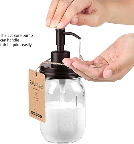 Miniatura 3 de SheeChung Dispensador de jabón líquido en tarro Mason de 16 onzas, dispensador de jabón de manos de vidrio, tapa de bomba de acero inoxidable,