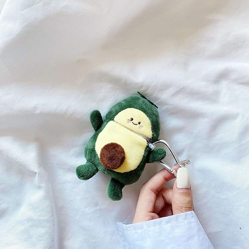 Miniatura 5 de Funda peluda SGVAHY para AirPods 1 y 2, diseño divertido de dibujos animados en 3D, diseño de aguacate verde suave y cálido, funda esponjosa con