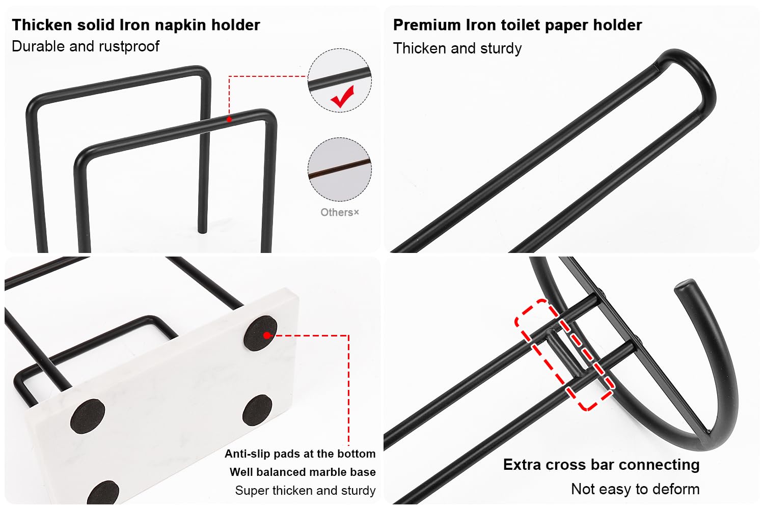 Livabber Juego de 2 servilleteros y toalleros de papel, 2 accesorios de cocina, soporte de metal para pañuelos con base de mármol + dispensador de toallas de papel independiente para mesa de cocina,
